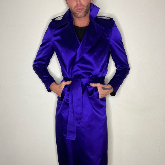 TOM FORD for GUCCI Indigo Blue Satin Trench Coat - Picture 4 of 13